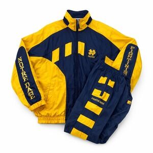 VTG 90s Notre Dame Fighting Irish Turbo Tracksuit Set Men Medium Navy Gold Retro